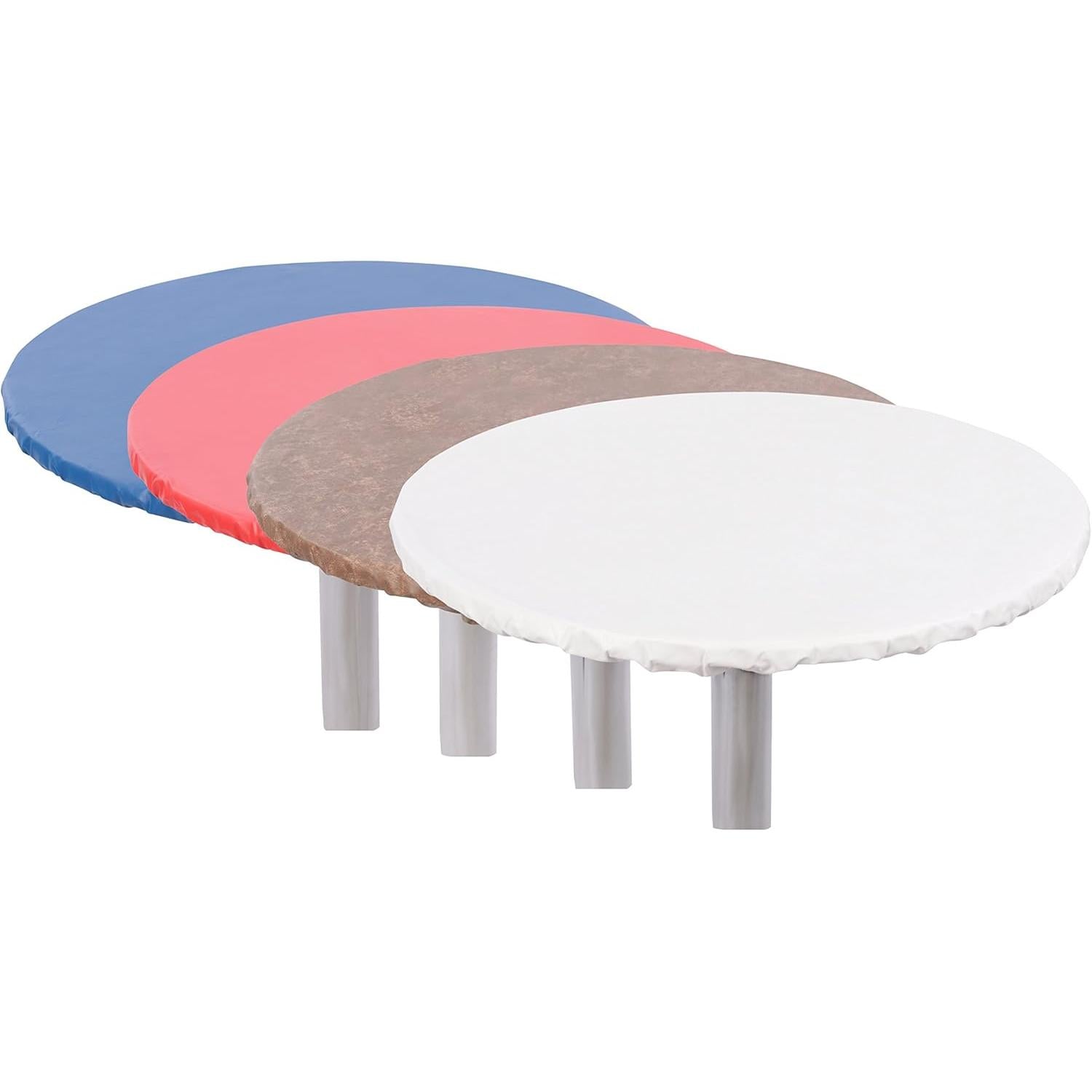 Heavy Duty Vinyl Round Fitted Tablecloth (Table Cover) with Flannel Backing Vibrant Colors Elasticized Tablecloth Great for Indoor and Outdoor Dining