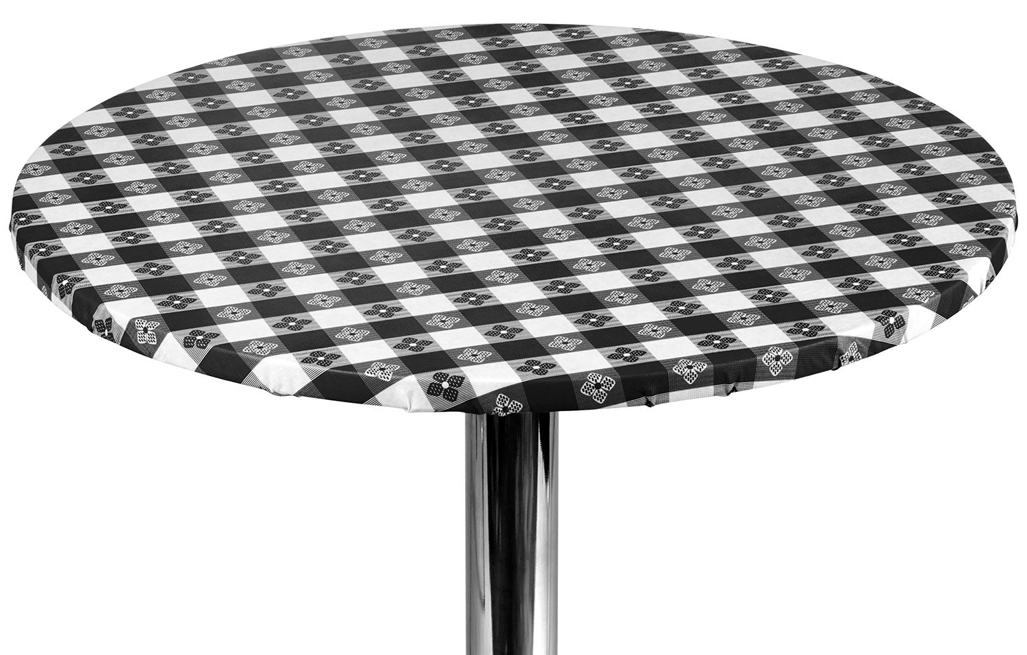 Checkered Vinyl Round Fitted Tablecloth with Flannel Backing for Restaurants, Picnics, Bistros, Indoor and Outdoor Dining