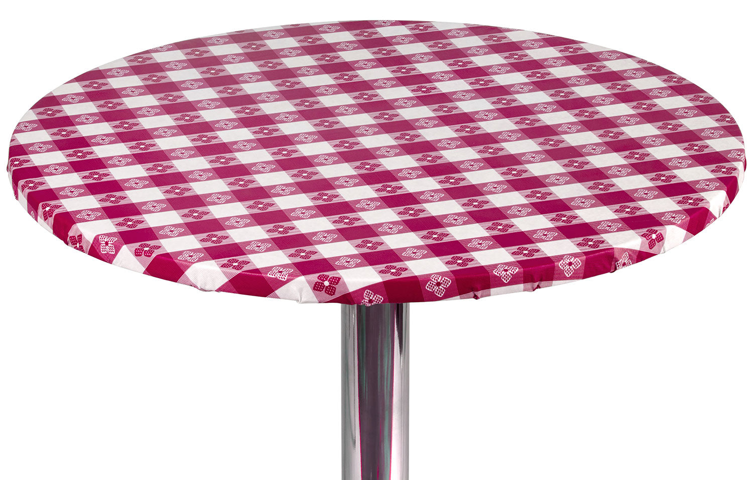 Checkered Vinyl Round Fitted Tablecloth with Flannel Backing for Restaurants, Picnics, Bistros, Indoor and Outdoor Dining