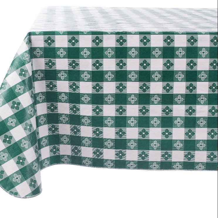 Checkered Vinyl Tablecloth with Flannel Backing for Restaurants, Picnics, Bistros, Indoor and Outdoor Dining
