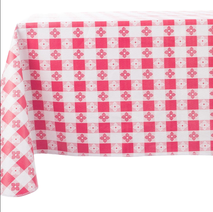 Checkered Vinyl Tablecloth with Flannel Backing for Restaurants, Picnics, Bistros, Indoor and Outdoor Dining